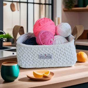 Square Crocheted Storage Basket with Handle